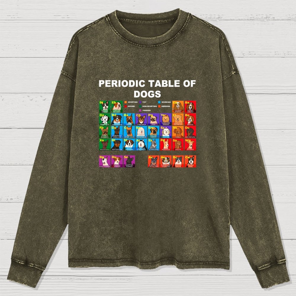 Periodic Table Of Dogs Dog Lover  Funny Science Washed Long Sleeve Tee