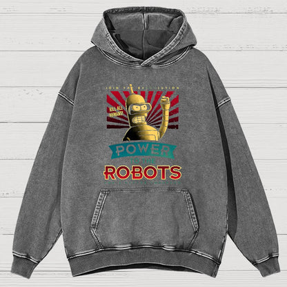 Power To The Robots Vintage Distressed Hoodie