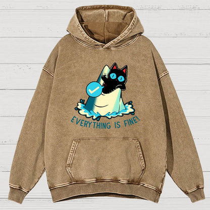 Everything Is Fine! Cat Vintage Distressed Hoodie