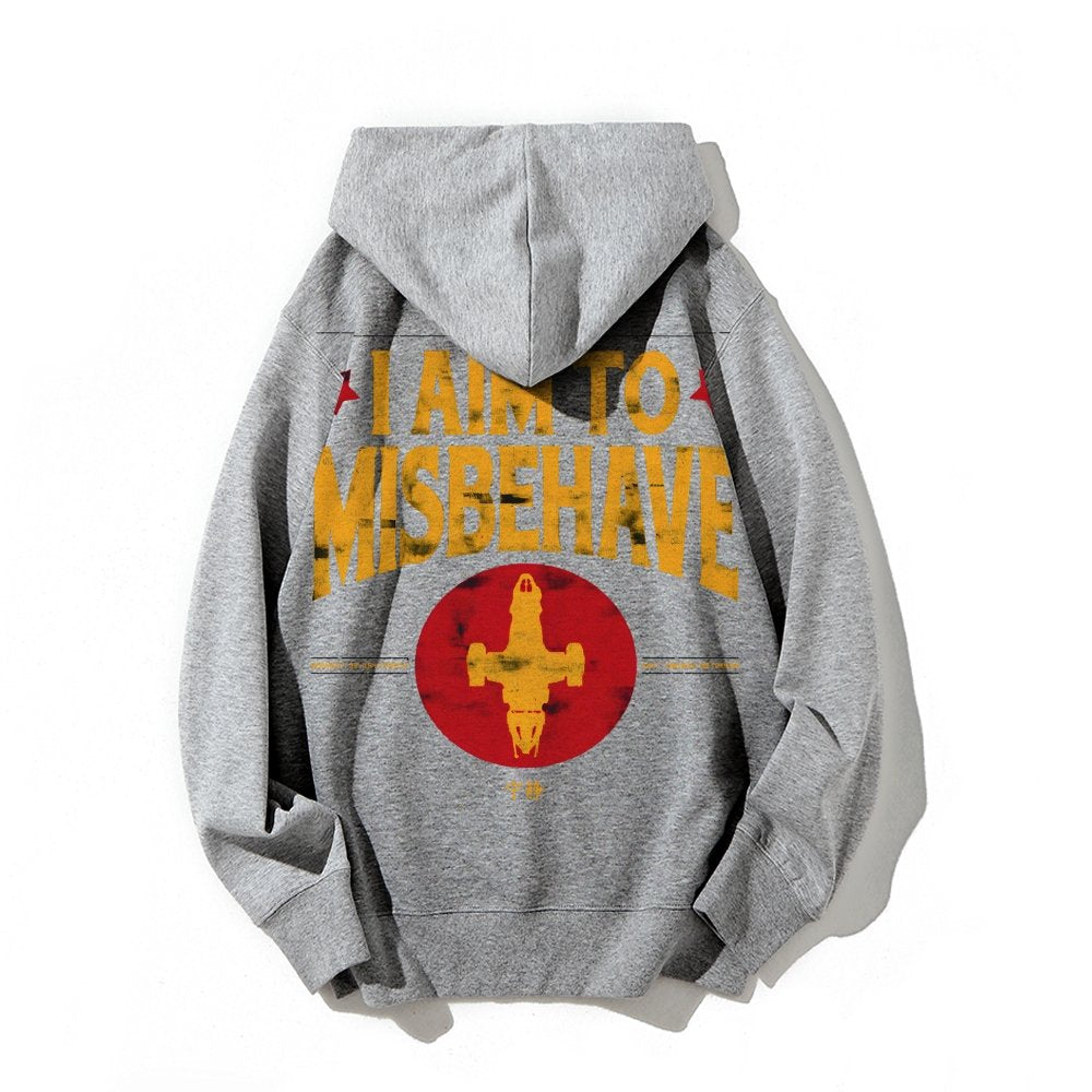 I Aim To Misbehave Geeky Printed Back Cotton Hoodie