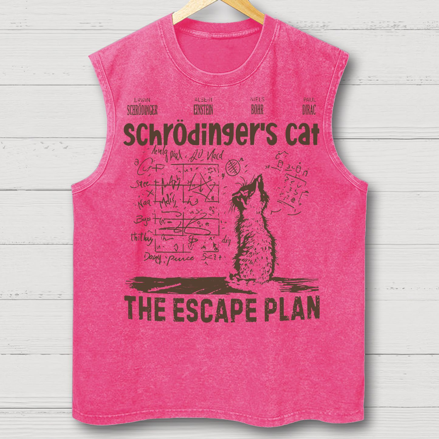 Schrodinger's Cat Escape Plan Interesting Physics Science Vintage Distressed Washed Tank