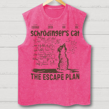 Schrodinger's Cat Escape Plan Interesting Physics Science Vintage Distressed Washed Tank