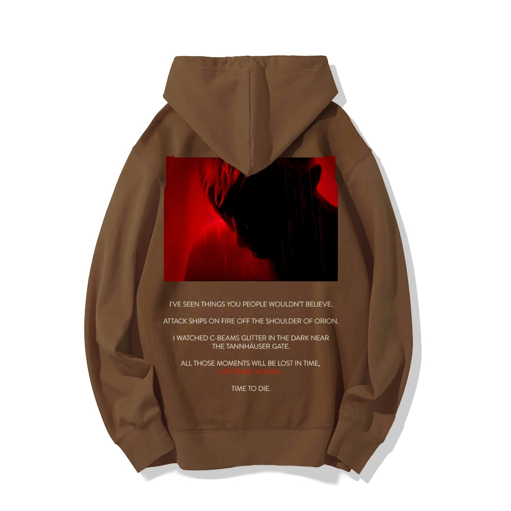 Tears in Rain-Tears in Red-Time to Die Printed Back Cotton Hoodie