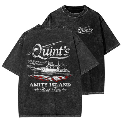 Captain's Shark Fishing Front And Back Printing Washed T-shirt