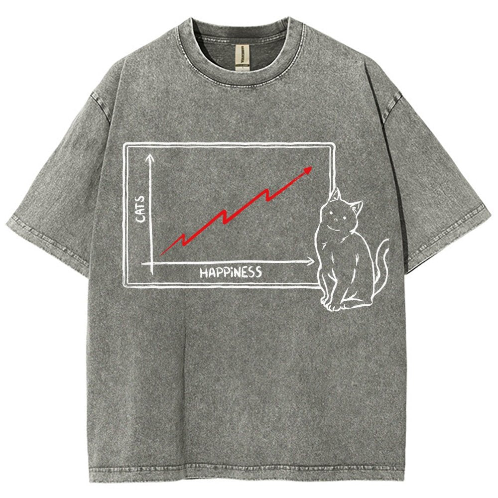 Happiness and Cats Graph Vintage Distressed T-shirt