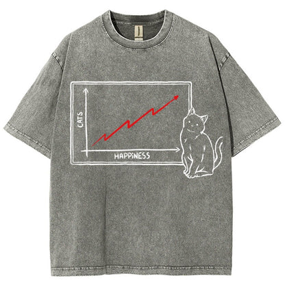 Happiness and Cats Graph Vintage Distressed T-shirt