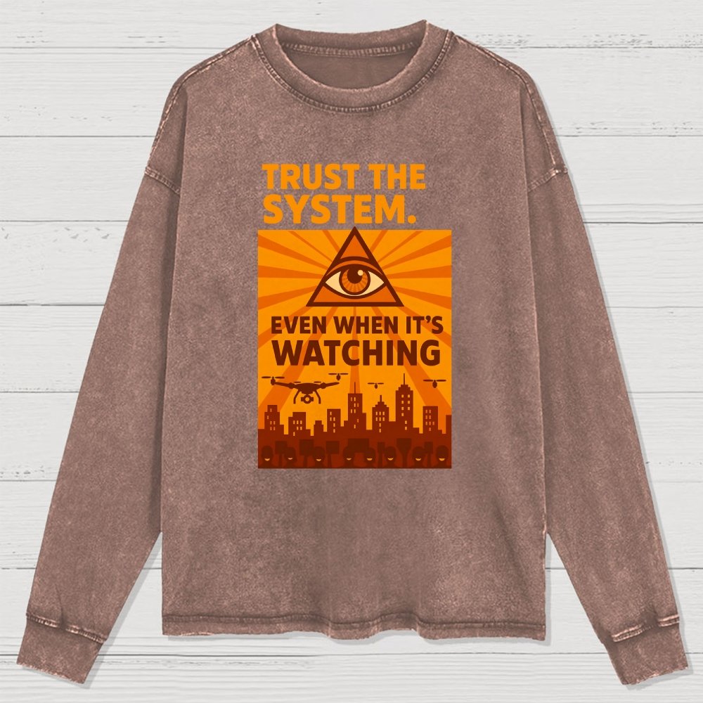 Trust The System - Dystopian Surveillance Washed Long Sleeve Tee