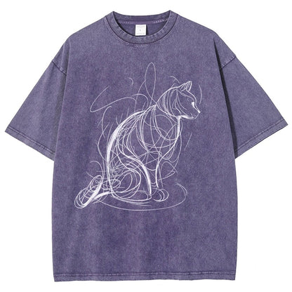 Cat Lines Vintage Distressed T-shirt