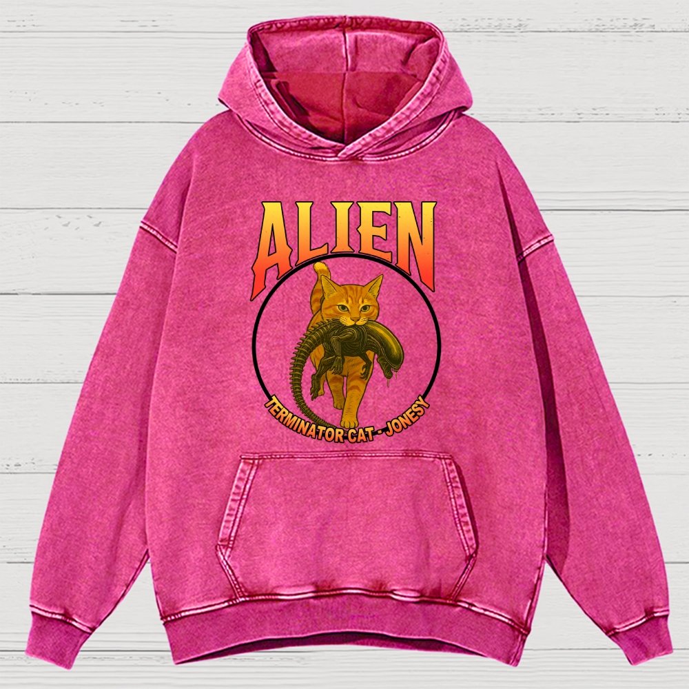 Black Cat Eating Alien Vintage Distressed Hoodie
