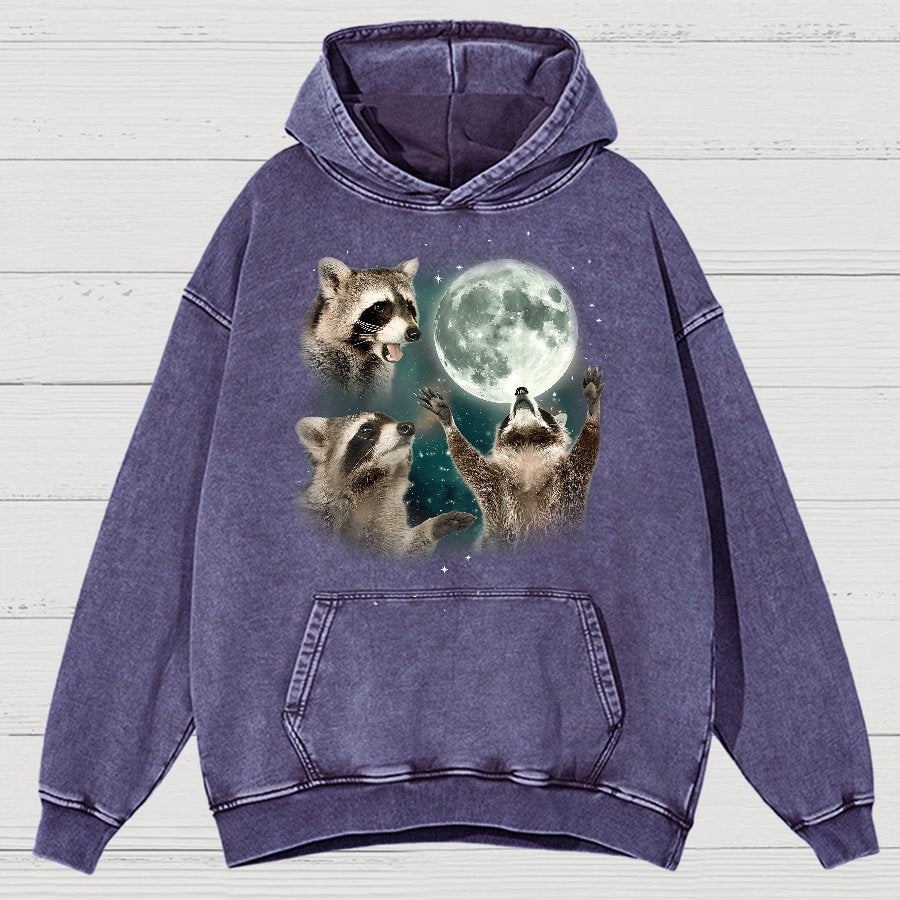 Three Raccoons Moon  Vintage Distressed Hoodie
