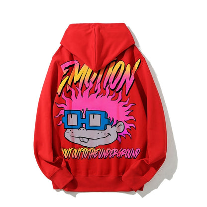 Vintage Cartoon Monster Graphic Print Printed Back Cotton Hoodie