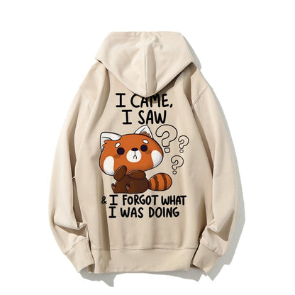 Forgetful Red Panda Printed Back Unisex Cotton Hoodie