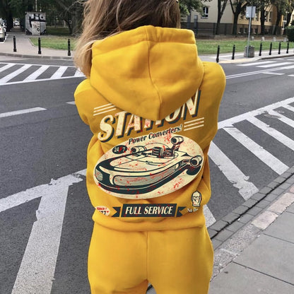 Classic Printed Back Cotton Hoodie with a Fictitious Location Design