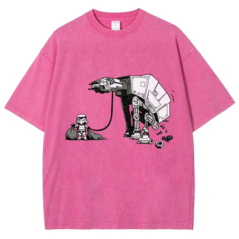 Picking Up Feces With A Huge Poop Bag Empire Robot Dog-Planet Battles Vintage Distressed T-shirt
