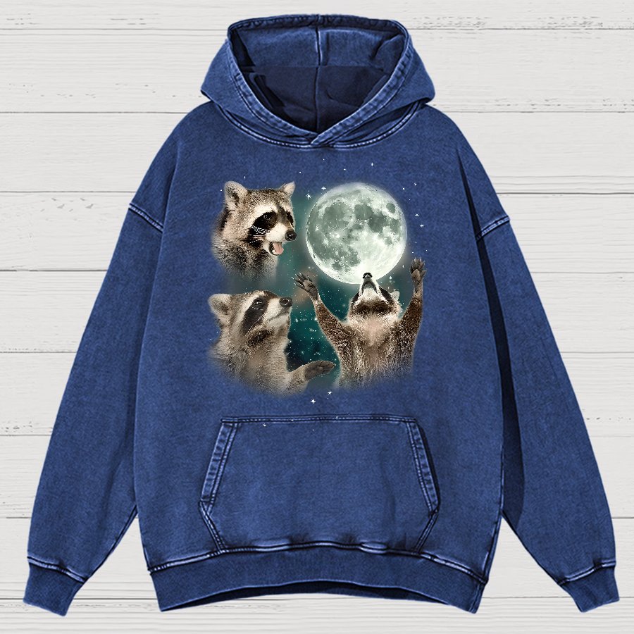 Three Raccoons Moon  Vintage Distressed Hoodie