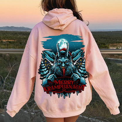 Merry Krampusnacht Printed Back Unisex Cotton Hoodie