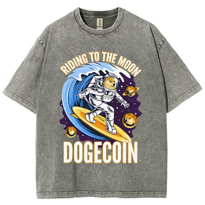 Riding To The Moon Dogecoin DOGE Vintage Distressed T-shirt