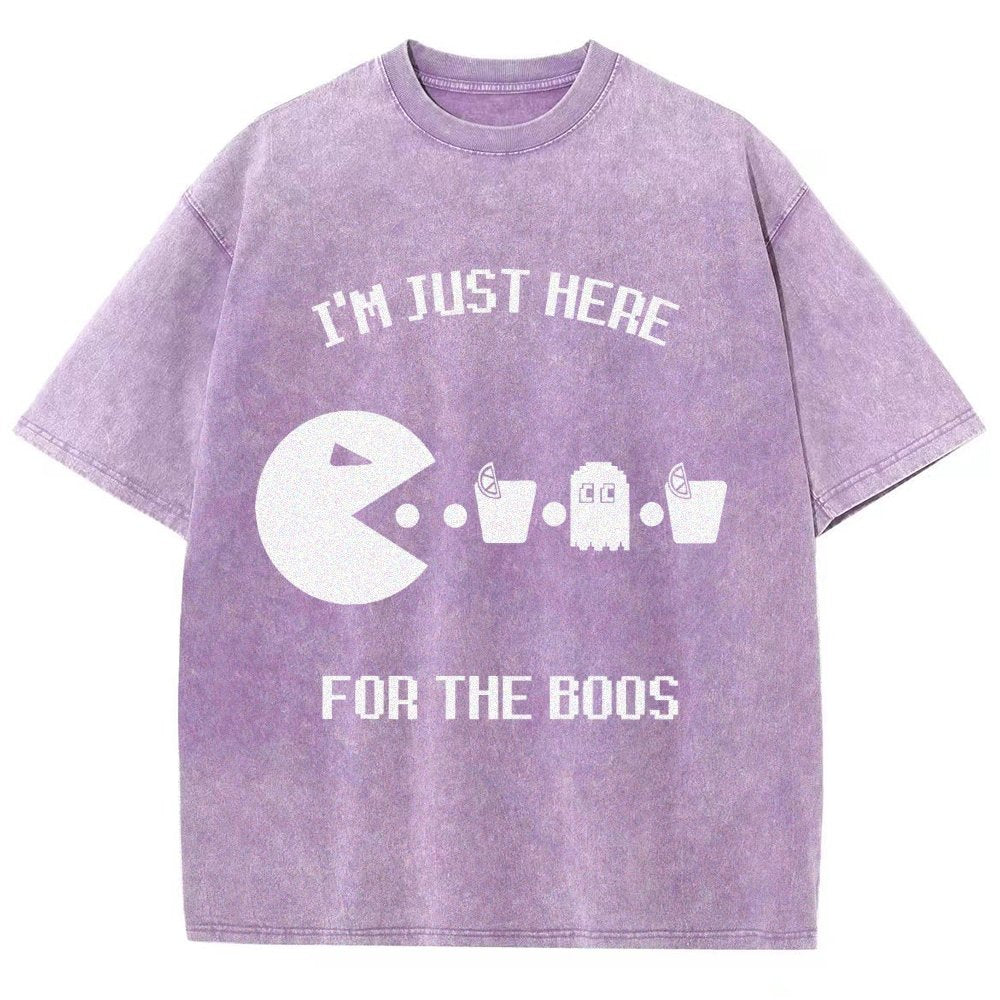 Here For The Boos Ghost Arcade Nerdy Halloween Vintage Distressed T-shirt