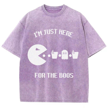 Here For The Boos Ghost Arcade Nerdy Halloween Vintage Distressed T-shirt