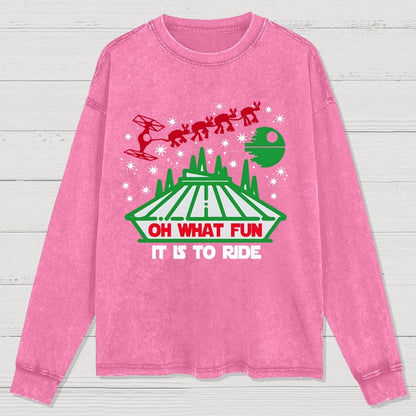Oh！What Fun It Is To Ride Christmas Washed Long Sleeve Tee