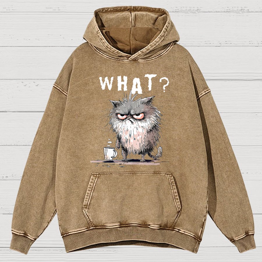 Bad Temper Feline With Coffee Grumpily Catty Funny Vintage Distressed Hoodie
