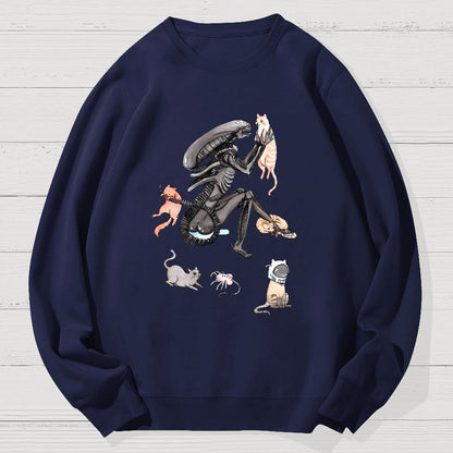 Funny Alien And Cat Geek Cotton Sweatshirt