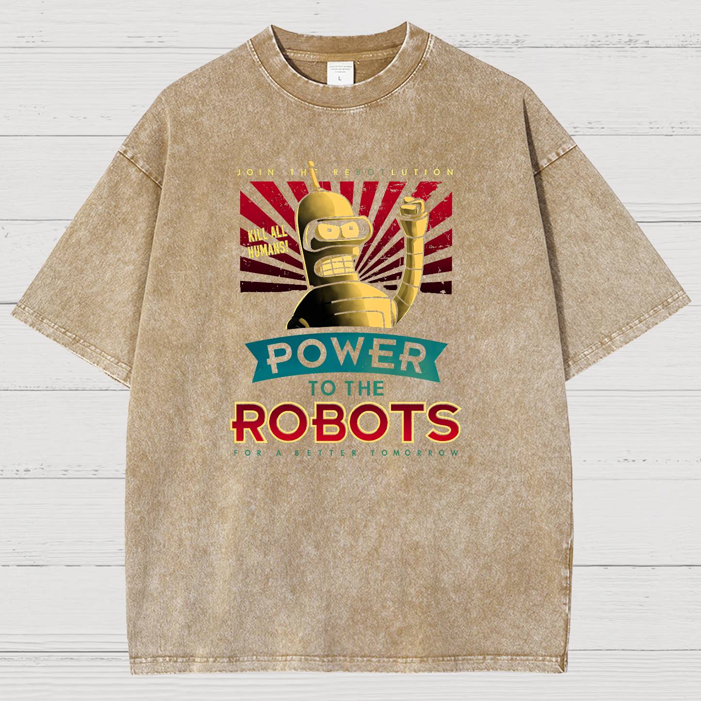 Power To The Robots Vintage Distressed T-shirt