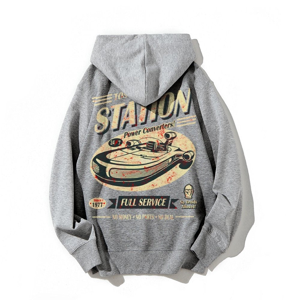 Classic Printed Back Cotton Hoodie with a Fictitious Location Design
