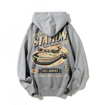 Classic Printed Back Cotton Hoodie with a Fictitious Location Design