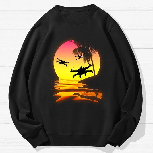 Fighter Planes And Sunset Geek Cotton Sweatshirt