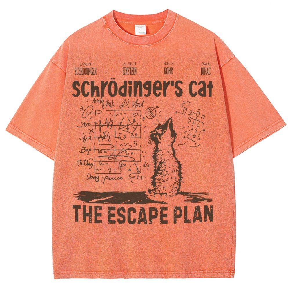 Schrodinger's Cat Escape Plan Interesting Physics Science Vintage Distressed T-shirt