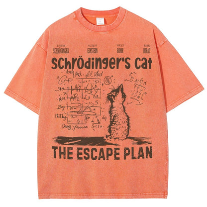 Schrodinger's Cat Escape Plan Interesting Physics Science Vintage Distressed T-shirt