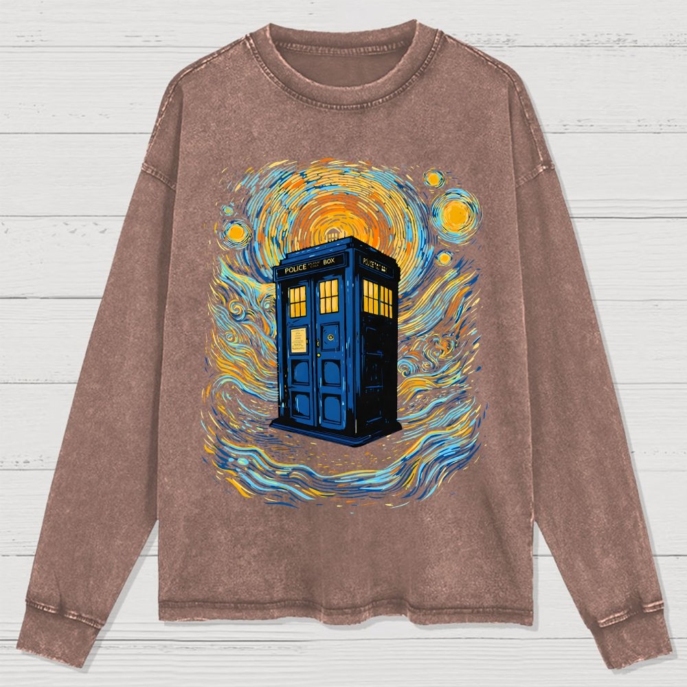Starry Sky Phone Booth Washed Long Sleeve Tee