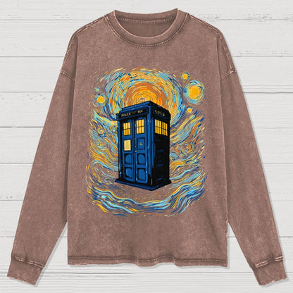 Starry Sky Phone Booth Washed Long Sleeve Tee