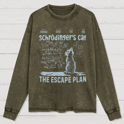 Schrodinger's Cat Escape Plan Interesting Physics Science Washed Long Sleeve Tee