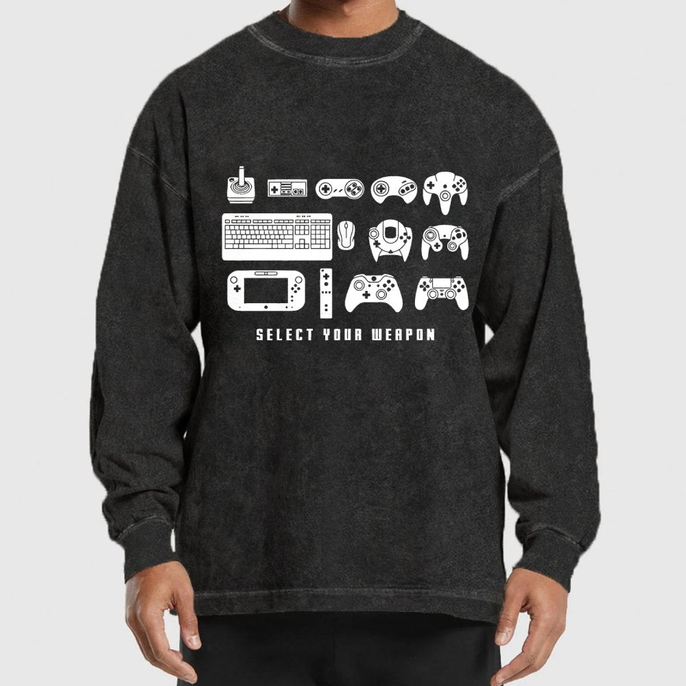 Select Your Weapon Game Controllers Washed Long Sleeve Tee