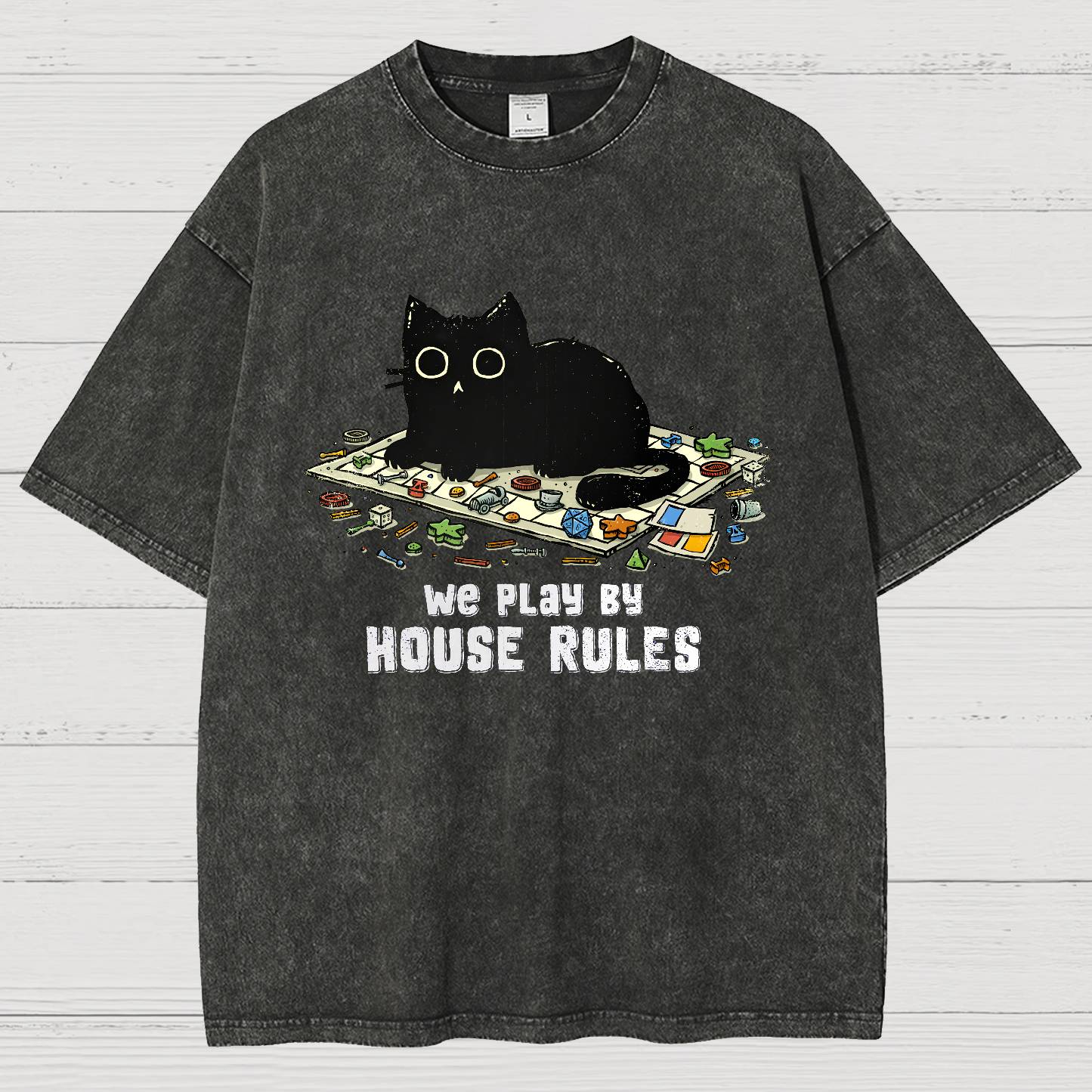 We Play By House Rules Funny Cat Vintage Distressed T-shirt