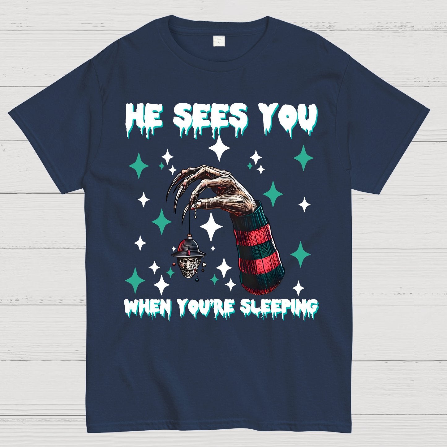 Horror Christmas He Sees You When You Are Sleeping Geek T-Shirt