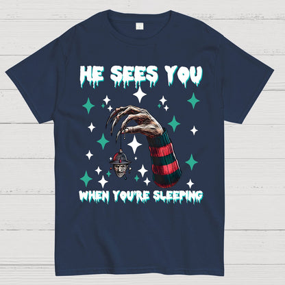 Horror Christmas He Sees You When You Are Sleeping Geek T-Shirt