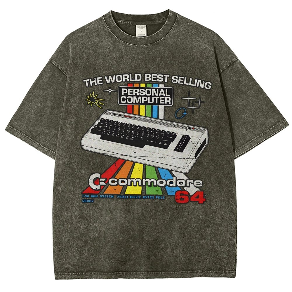 Retro Games Commodore 64 Personal Computer Vintage Distressed T-shirt