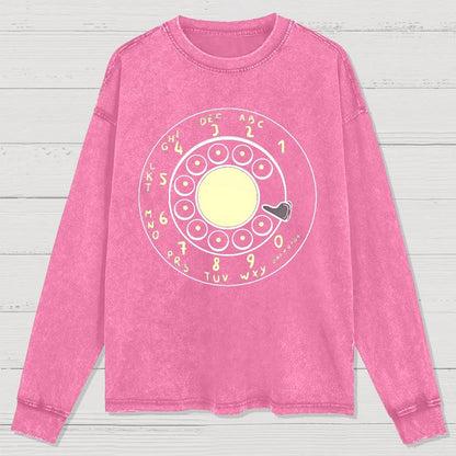 Rotary Dial Vintage Funny Nerd Washed Long Sleeve Tee