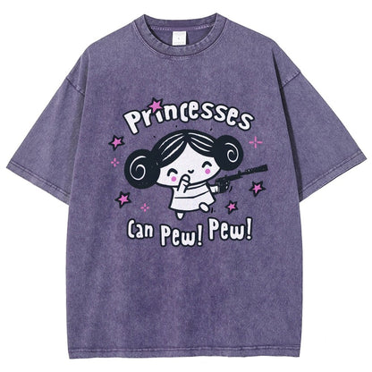 Princesses Can Pew! Pew! Too Vintage Distressed T-shirt