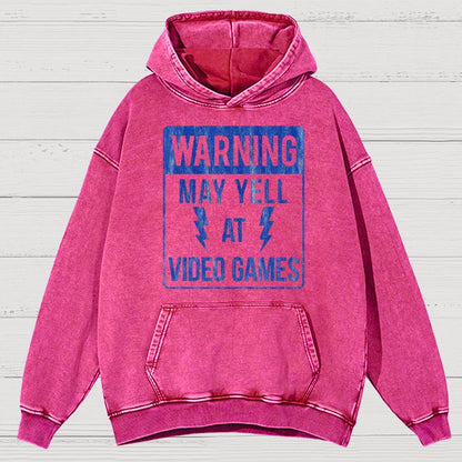 Warning May Yell At Video Games Vintage Distressed Hoodie