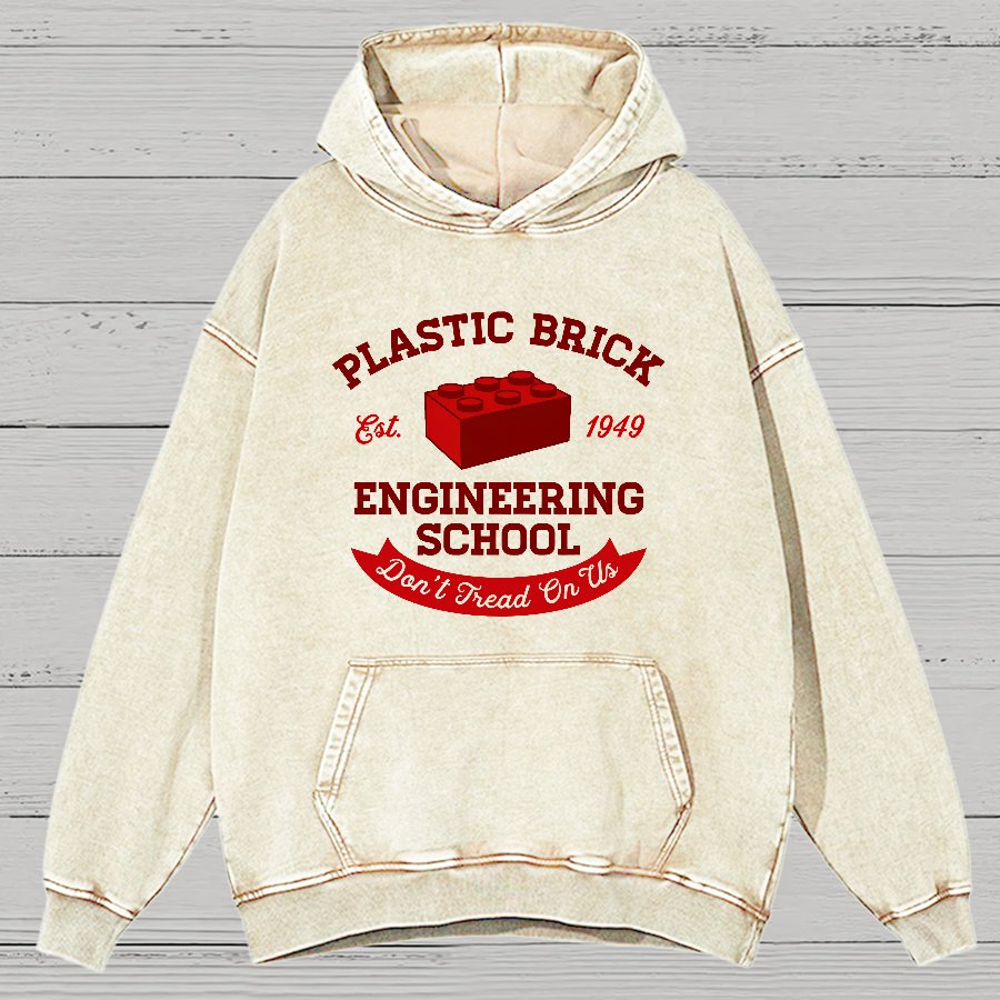 Plastic Brick Engineering School Vintage Distressed Hoodie