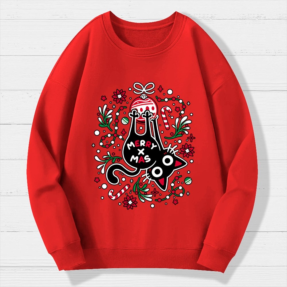 Christmas Cat Butt Geek Cotton Sweatshirt