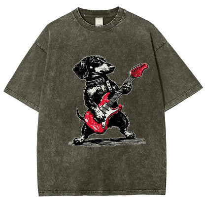 Dachshund Weenie Playing Guitar Vintage Distressed T-shirt