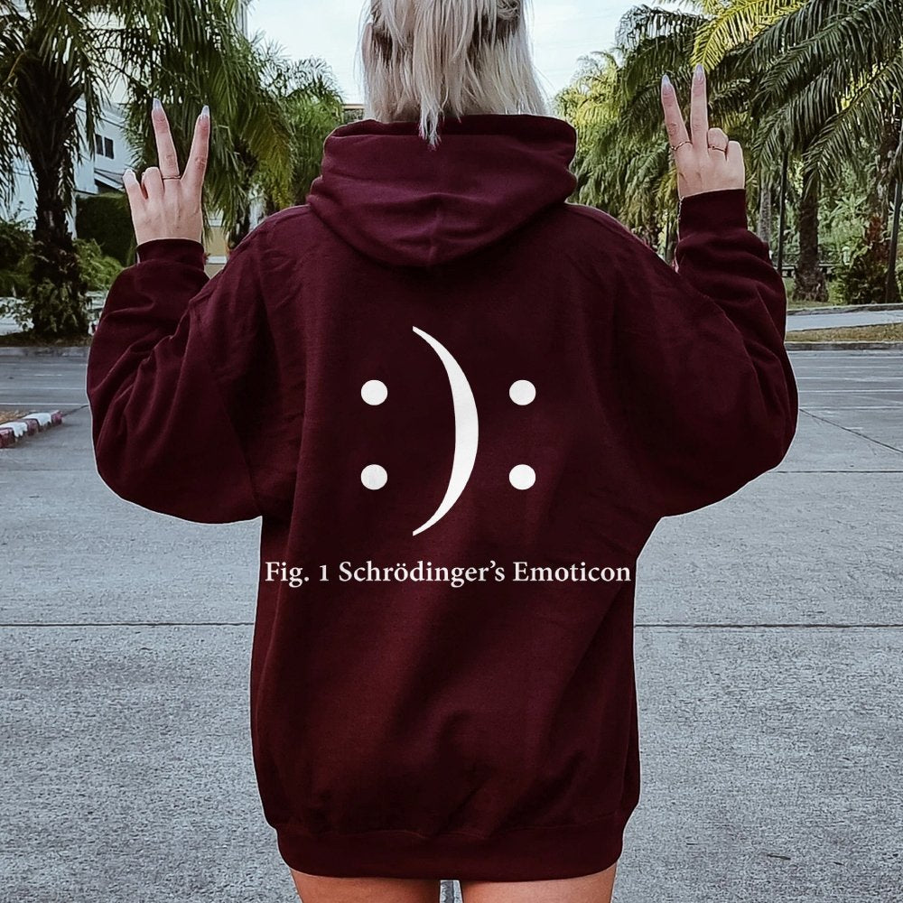 Schrodinger's Emoticon Printed Back Unisex Cotton Hoodie