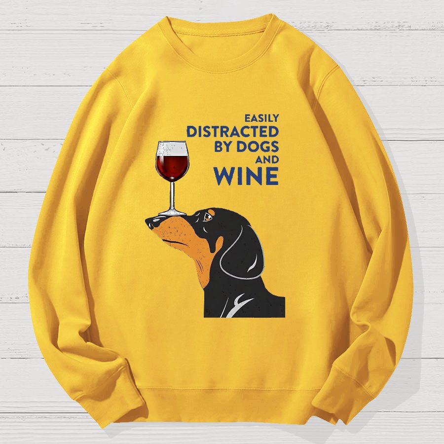 Easily Distracted By Dogs And Wine Geek Cotton Sweatshirt