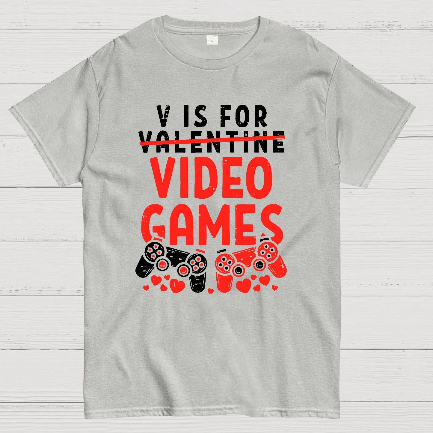 V Is For Video Games Funny Valentines Day Gamer Boy Men Gift Geek T-Shirt