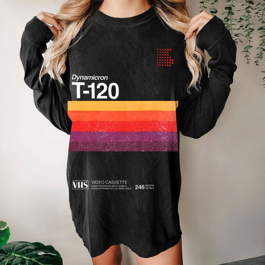 VHS T-120 Vintage Video Tape Retro Graphic Washed Long Sleeve Tee
